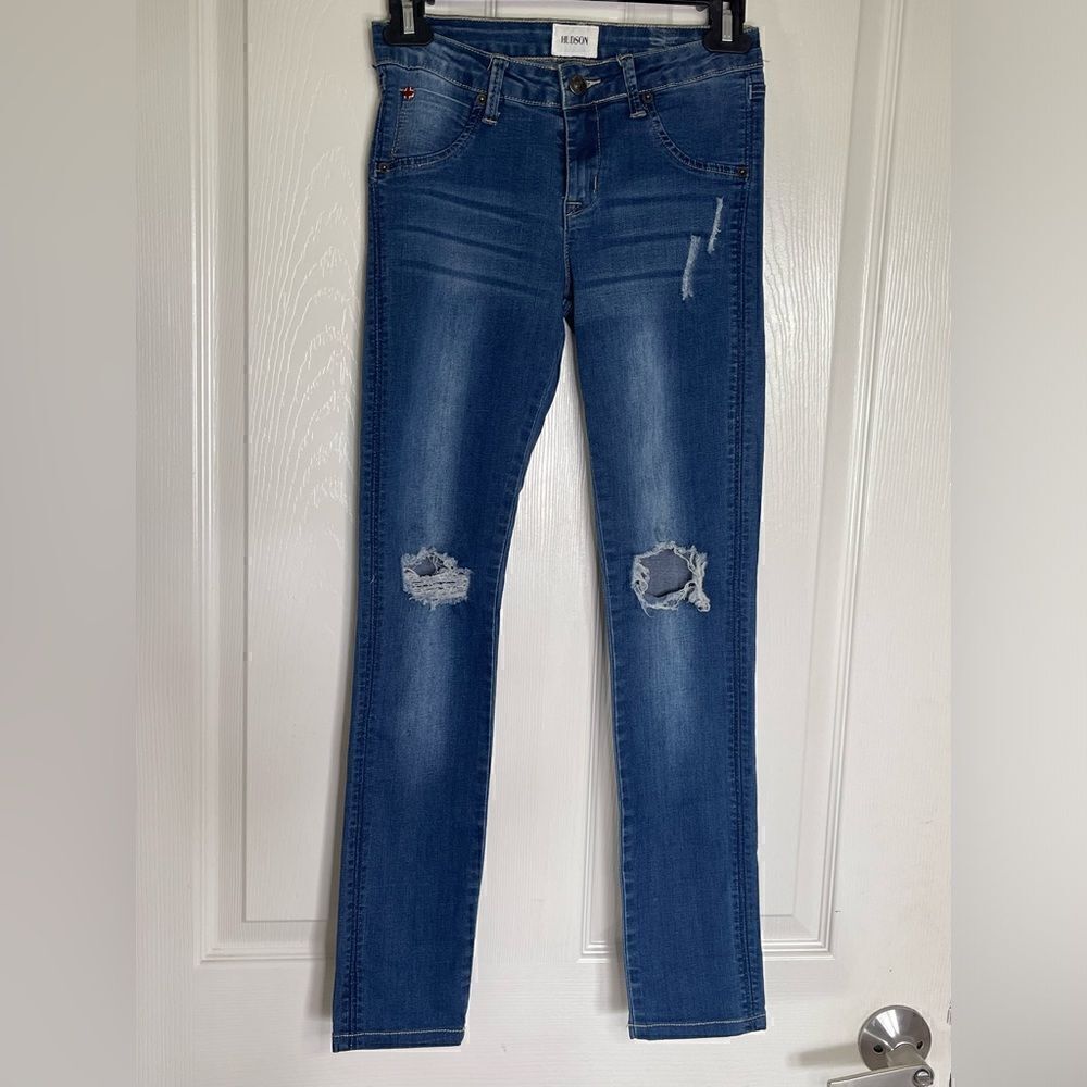 Hudson distressed skinny jeans size 16 adjustable waist